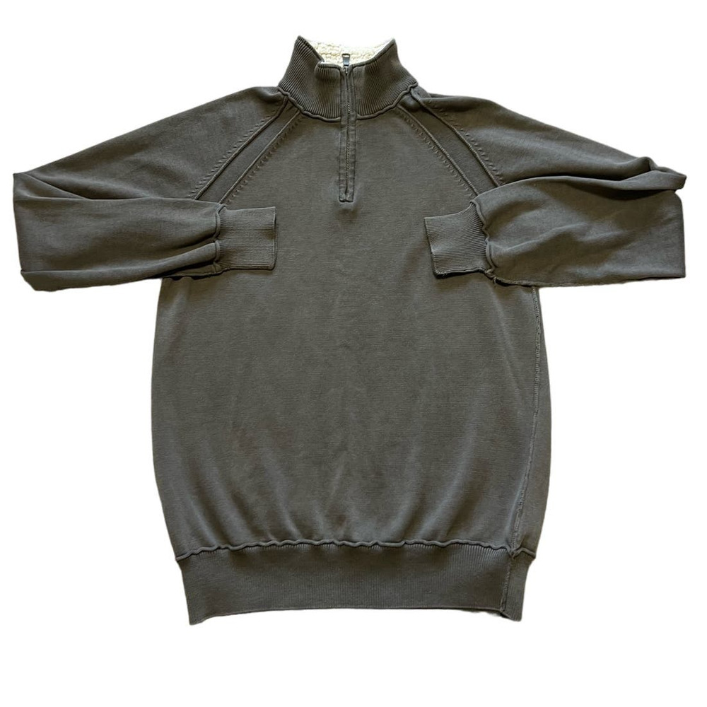 BKE Brown Quarter Zip Pullover Sweater Size L Sherpa Trimmed